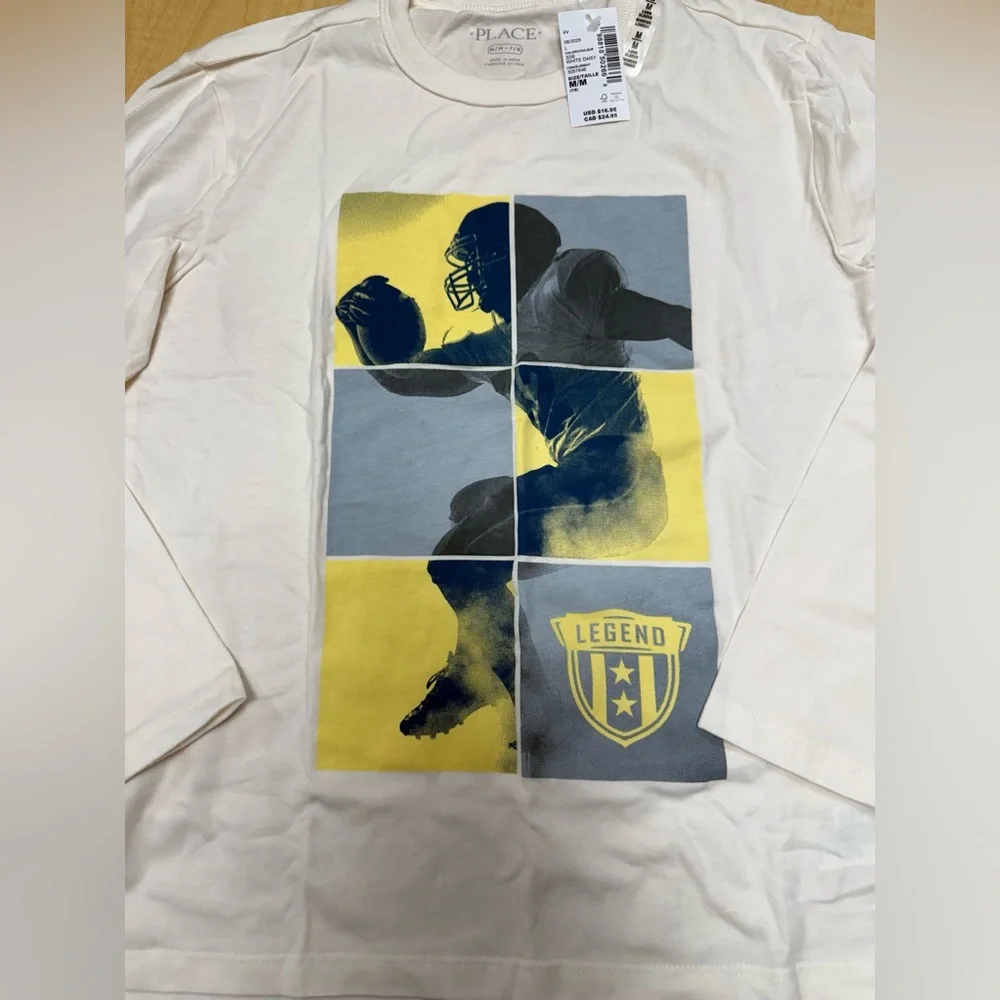 The Children's Place Cream Long Sleeve Tee with Yellow & Gray Football Graphic